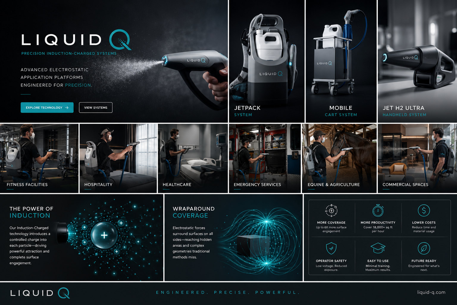 Liquid Q operators across fitness, hospitality, healthcare, emergency, equine, and commercial environments